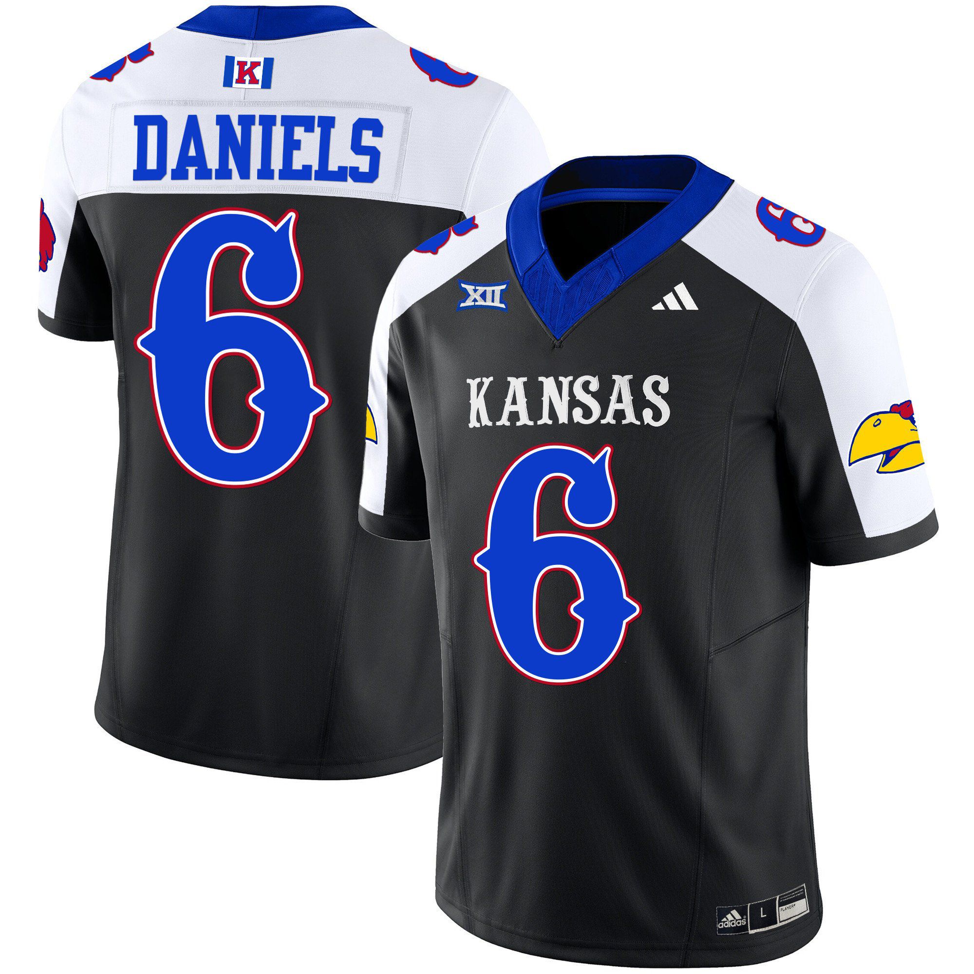 Men Kansas Jayhawks #6 Daniels Black 2024 Blackhawk Vapor Limited NCAA Jersey style 1
